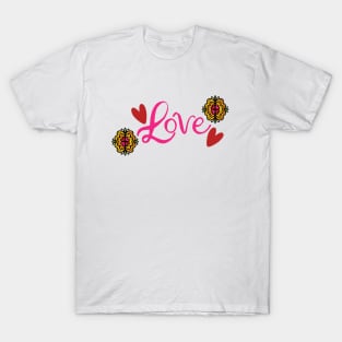 Love with hand drawn flowers and hearts T-Shirt